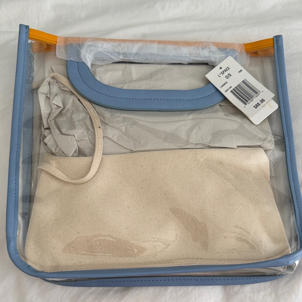 L*Space Blue and Cream Transparent Tote